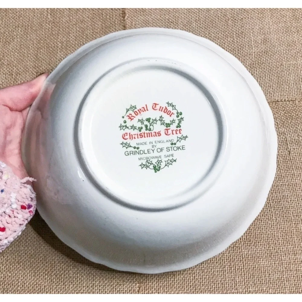 Vintage Royal Tudor Christmas Tree Serving Bowl England Cottage Core Whimsical
